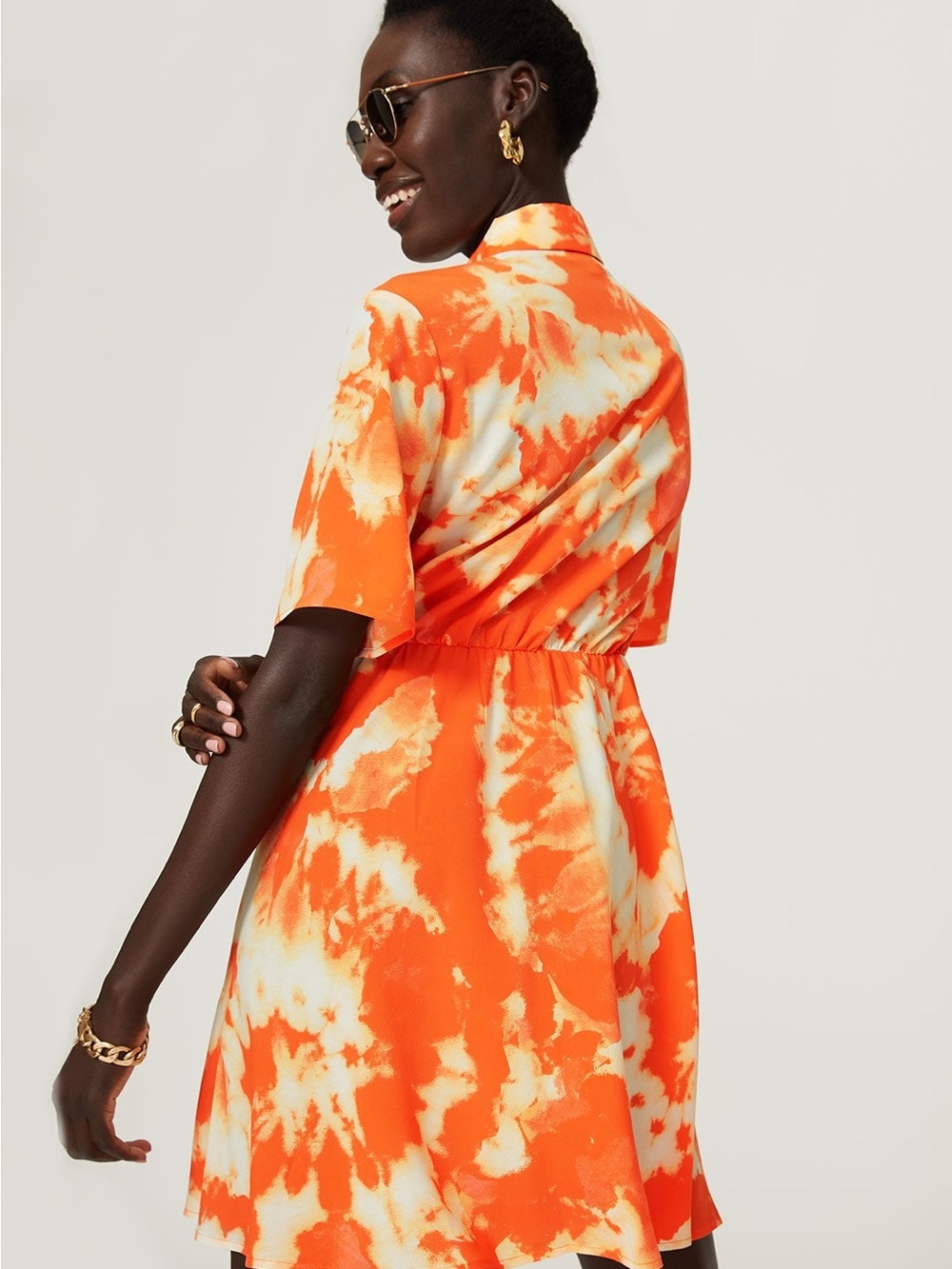 Thakoon x RTR Orange Tie-Dye Short Sleeve Dress - Picture 3 of 6